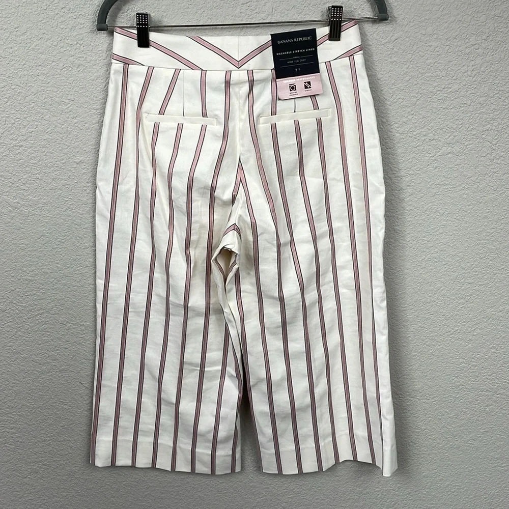 NWT Banana Republic High Rise Wide Leg Crop Pants Linen Blend White Red Stripe